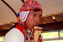 Andean Musician Playing the Siku, Peru