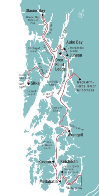 Alaskas' Inside Passage Sojourn - Itinerary Map