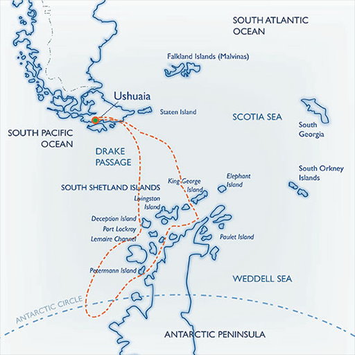 Polar Circle Quest Aboard the Ushuaia Itinerary Map