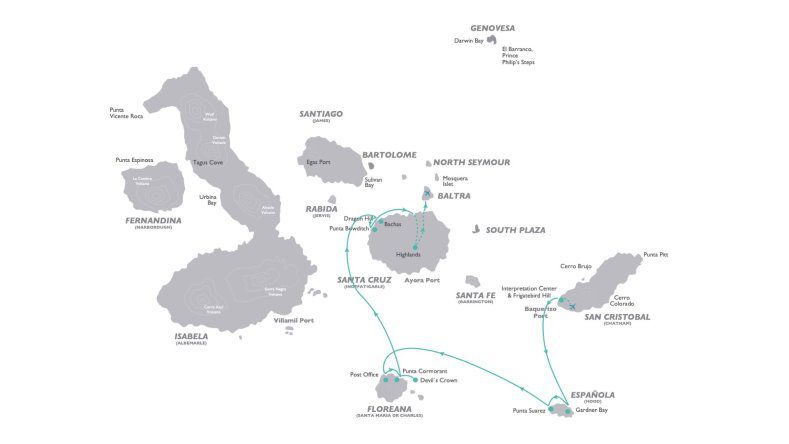 Galapagos Legend - Southern Islands Itinerary Map