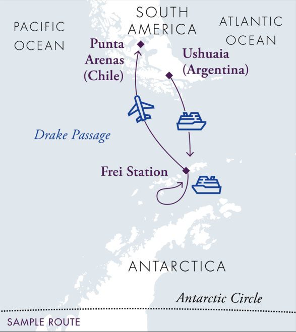 Antarctica Express Air-Cruise - Itinerary Map
